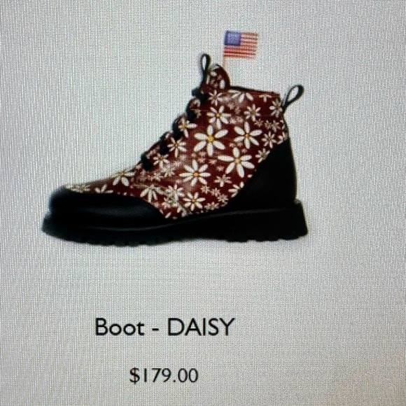 Shindigs Shoes Combat Style Boots Red Daisy Made In The USA Size 7.5 NWT In Box - Picture 7 of 12